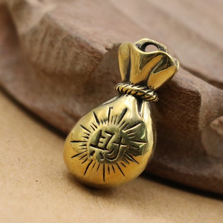 Solid Brass Old Lucky Bag Money Mini Figurine Concho Pendant Charm Decor Miniature Figure Keyfob Antique Color Accessories For DIY Handmade