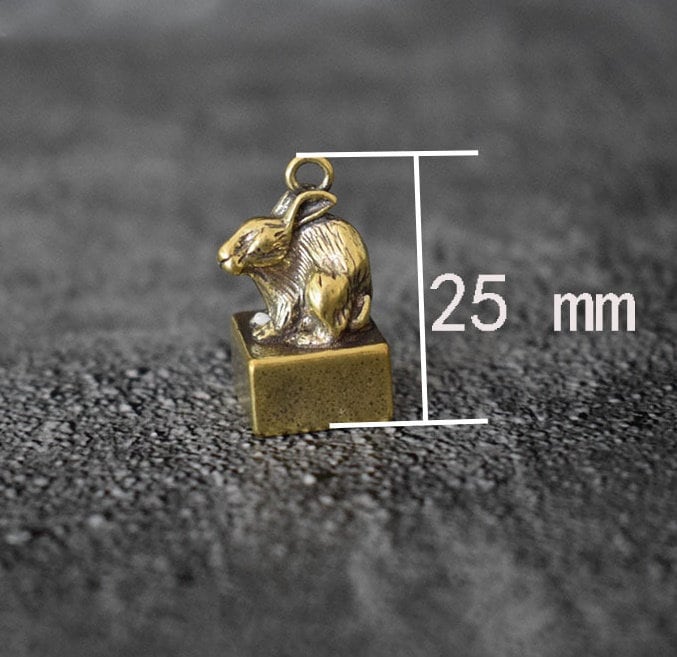 Solid Brass Old Rabbit Zodiac Mini Figurine Concho Pendant Charm Decor Miniature Figure Keyfob Antique Color Accessories For DIY Handmade