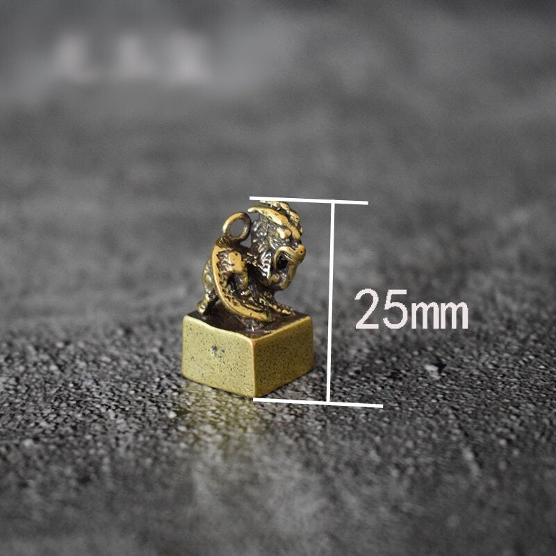 Solid Brass Old Dragon Zodiac Mini Figurine Concho Pendant Charm Decor Miniature Figure Keyfob Antique Color Accessories For DIY Handmade