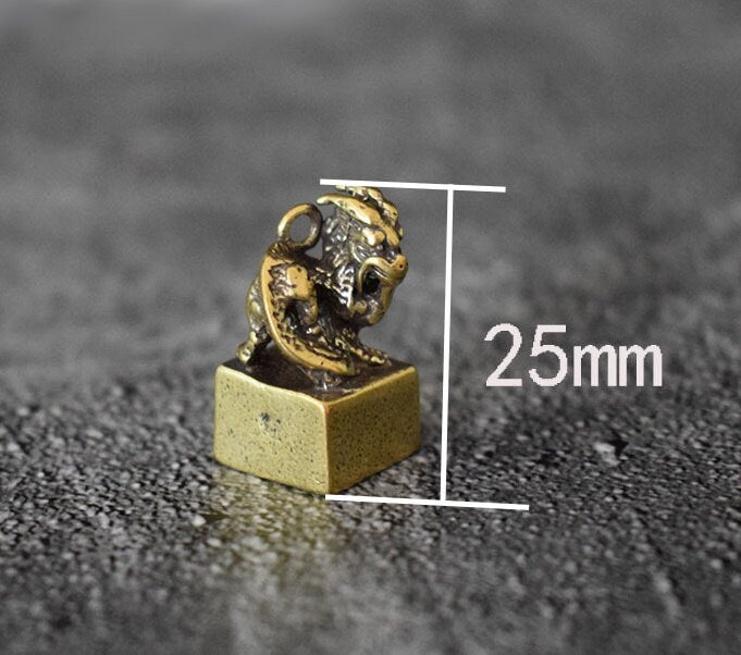 Solid Brass Old Dragon Zodiac Mini Figurine Concho Pendant Charm Decor Miniature Figure Keyfob Antique Color Accessories For DIY Handmade