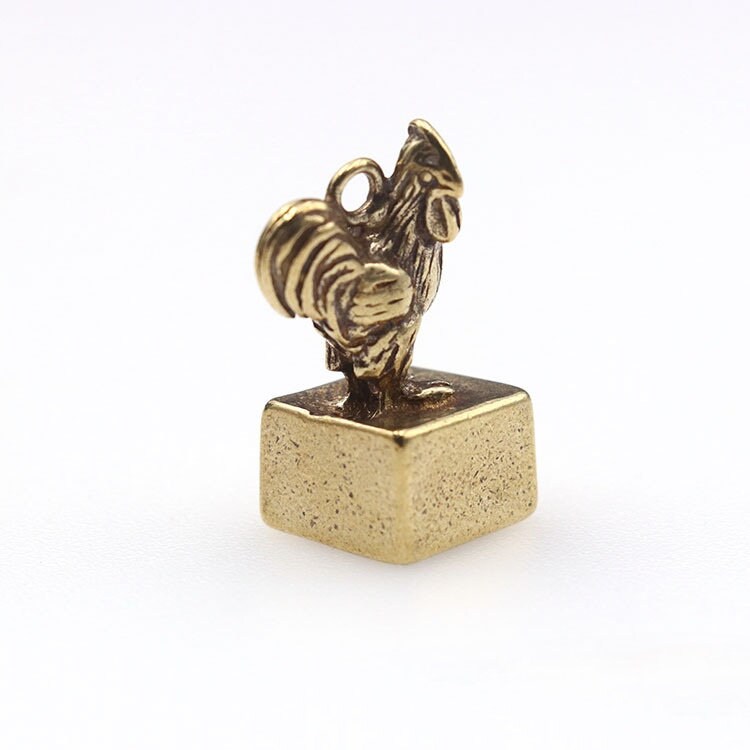 Solid Brass Old Chicken Zodiac Mini Figurine Concho Pendant Charm Decor Miniature Figure Keyfob Antique Color Accessories For DIY Handmade