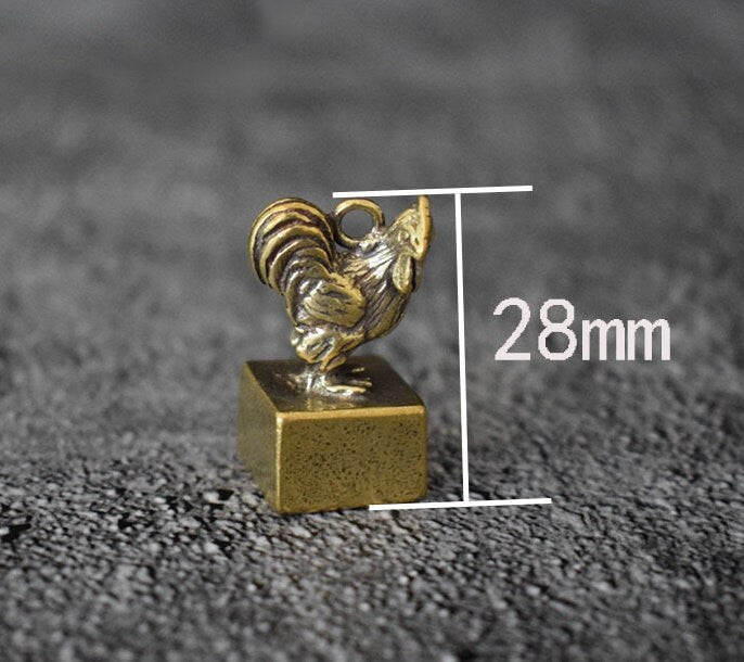 Solid Brass Old Chicken Zodiac Mini Figurine Concho Pendant Charm Decor Miniature Figure Keyfob Antique Color Accessories For DIY Handmade