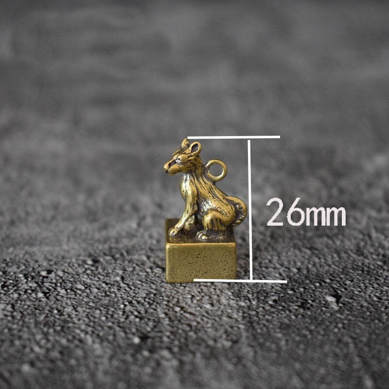 Solid Brass Old Dog Zodiac Mini Figurine Concho Pendant Charm Decor Miniature Figure Keyfob Antique Color Accessories For DIY Handmade