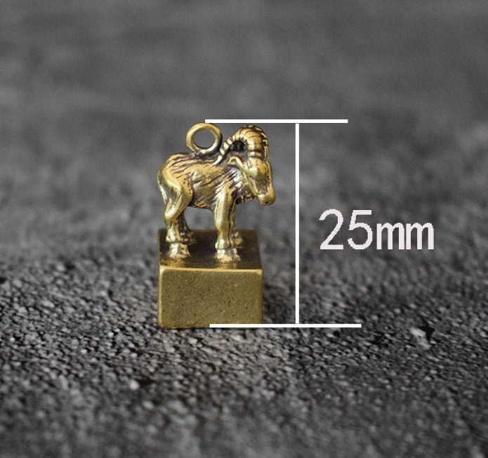 Solid Brass Old Goat Zodiac Mini Figurine Concho Pendant Charm Decor Miniature Figure Keyfob Antique Color Accessories For DIY Handmade