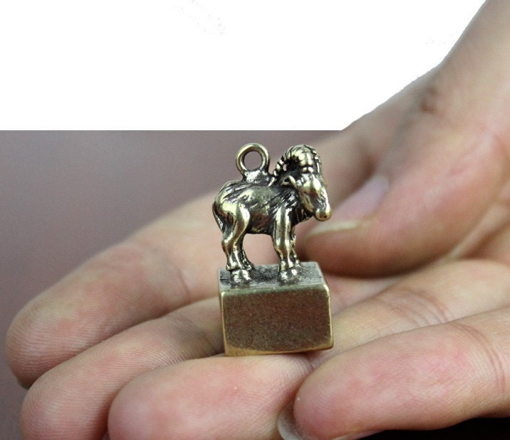 Solid Brass Old Goat Zodiac Mini Figurine Concho Pendant Charm Decor Miniature Figure Keyfob Antique Color Accessories For DIY Handmade