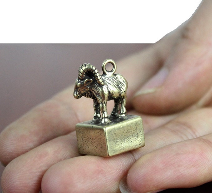 Solid Brass Old Goat Zodiac Mini Figurine Concho Pendant Charm Decor Miniature Figure Keyfob Antique Color Accessories For DIY Handmade