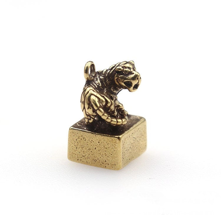 Solid Brass Old Tiger Zodiac Mini Figurine Concho Pendant Charm Decor Miniature Figure Keyfob Antique Color Accessories For DIY Handmade