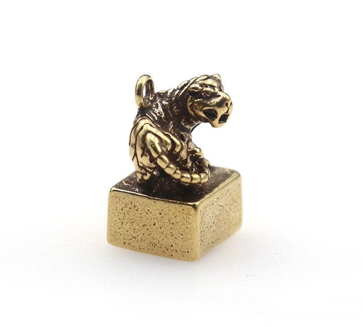 Solid Brass Old Tiger Zodiac Mini Figurine Concho Pendant Charm Decor Miniature Figure Keyfob Antique Color Accessories For DIY Handmade