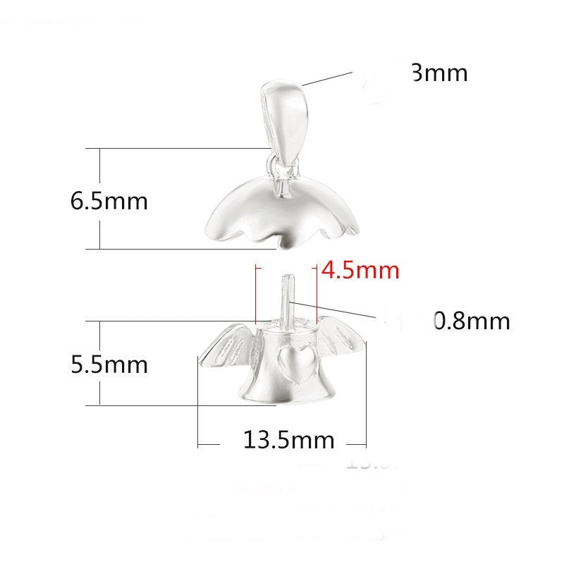 Angel Wings Pin Base Pendant Setting Sterling Silver Rose Gold Fine 925 10-12mm For One Pearl Bead No Prongs DIY Jewelry Wholesale