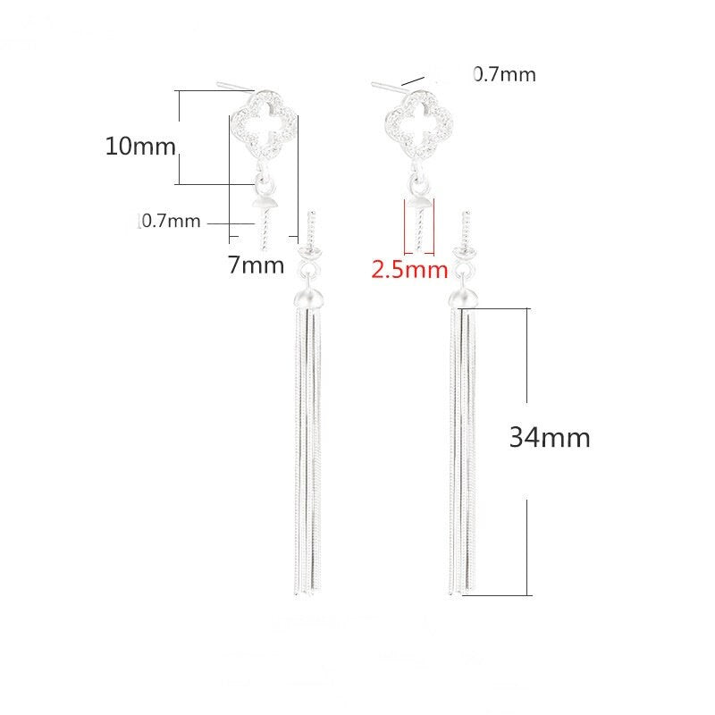 Tassel Chain Pin Cup Earrings Stud Setting Sterling Silver Rose Gold Fine 925 6-10mm For One Pearl Bead No Prongs DIY Jewelry Wholesale