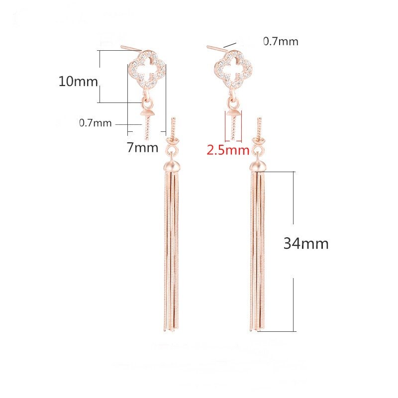 Tassel Chain Pin Cup Earrings Stud Setting Sterling Silver Rose Gold Fine 925 6-10mm For One Pearl Bead No Prongs DIY Jewelry Wholesale