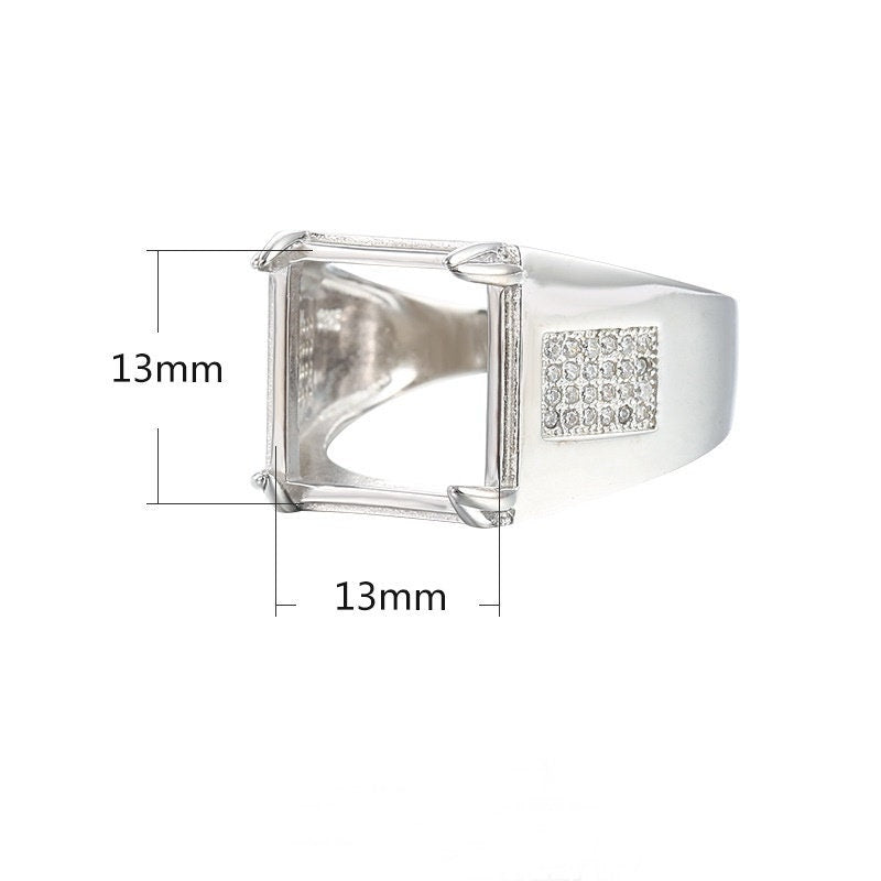 Ring Blank Setting 1pc Sterling Silver 925 Crystals Square White Gold Fine 13mm For One Stone Gemstone Adjustable Four Prongs Wholesale