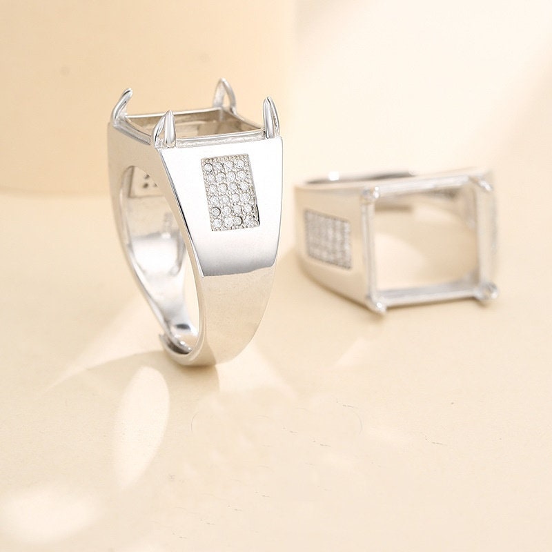 Ring Blank Setting 1pc Sterling Silver 925 Crystals Square White Gold Fine 13mm For One Stone Gemstone Adjustable Four Prongs Wholesale