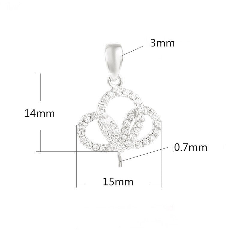 Crystals Crown Flower Pin Pendant Setting No Prongs Sterling Silver Rose Gold Fine 925 14x15mm For One Pearl Bead DIY Jewelry Wholesale