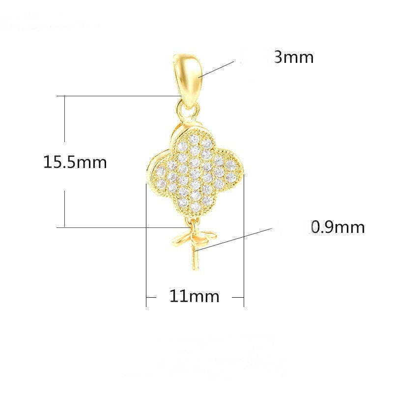 Crystals Cross Pin Base Pendant Setting Sterling Silver Rose Gold Fine 925 11x15.5mm For One Pearl Bead No Prongs DIY Jewelry Wholesale