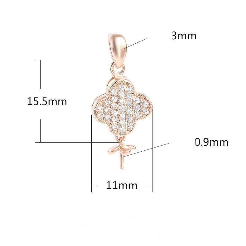 Crystals Cross Pin Base Pendant Setting Sterling Silver Rose Gold Fine 925 11x15.5mm For One Pearl Bead No Prongs DIY Jewelry Wholesale