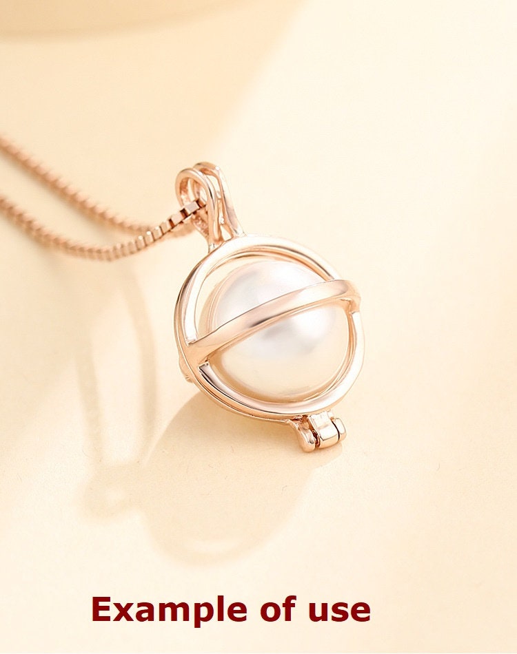 Round Lantern Sphere Buckle Pendant Setting Sterling Silver Rose Gold Fine 925 8-18mm For One Pearl Bead No Prongs DIY Jewelry Wholesale