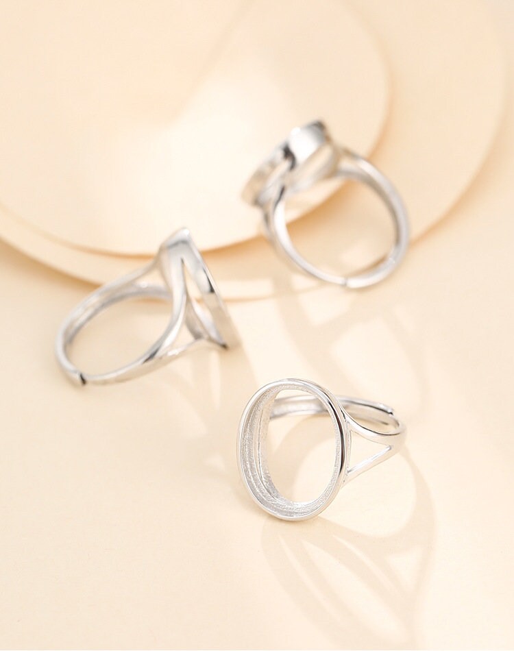 Ring Blank Setting 1pc Sterling Silver 925 Simple Oval Retro White Gold Fine 3-22mm For One Stone Gemstone Adjustable No Prongs Wholesale