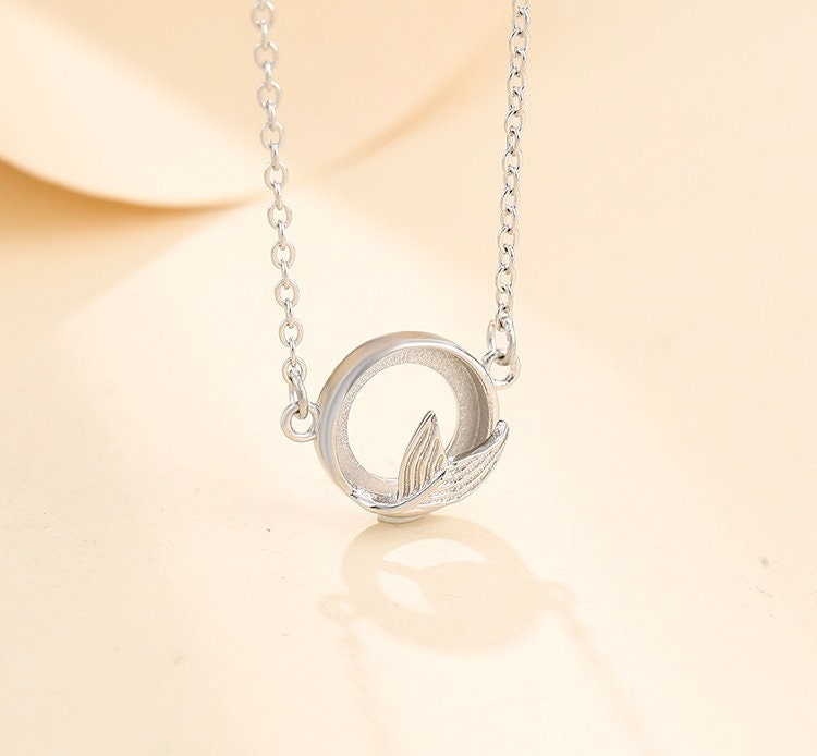 Fishtail Round Pendant Setting Base Sterling Silver White Gold Fine 925 8x8mm For One Stone Gemstone No Prongs DIY Jewelry Wholesale