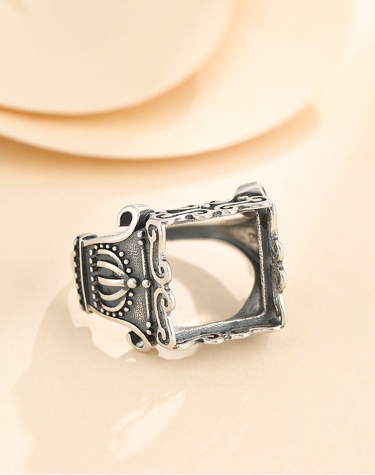 Ring Blank Setting 1pc Sterling Silver 925 Vintage Square Base Fine 15x15mm For One Stone Gemstone Adjustable No Prongs Wholesale