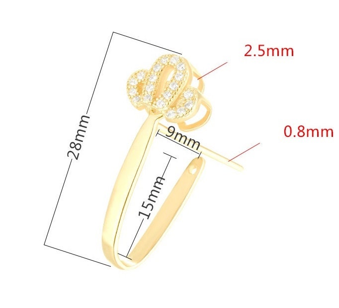 Crystals Crown Buckle Clip Pendant Setting Bezel Sterling Silver Gold Fine 925 9x15mm For One Donut Bead No Prongs DIY Jewelry Wholesale