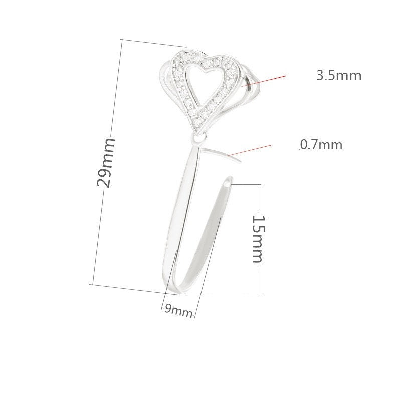 Crystals Heart Buckle Clip Pendant Setting Sterling Silver Rose Gold Fine 925 9x15mm For One Donut Bead No Prongs DIY Jewelry Wholesale