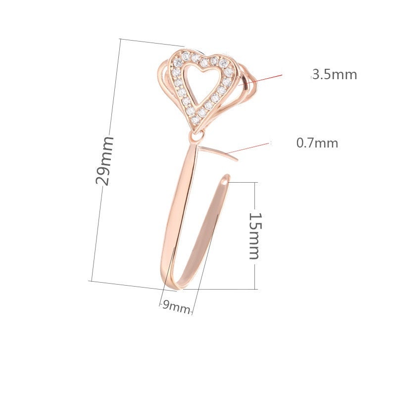 Crystals Heart Buckle Clip Pendant Setting Sterling Silver Rose Gold Fine 925 9x15mm For One Donut Bead No Prongs DIY Jewelry Wholesale