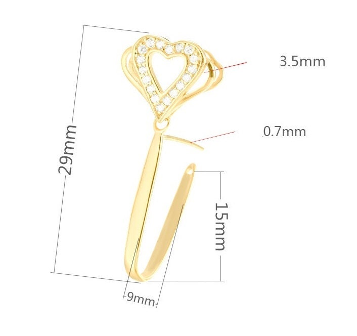 Crystals Heart Buckle Clip Pendant Setting Sterling Silver Rose Gold Fine 925 9x15mm For One Donut Bead No Prongs DIY Jewelry Wholesale