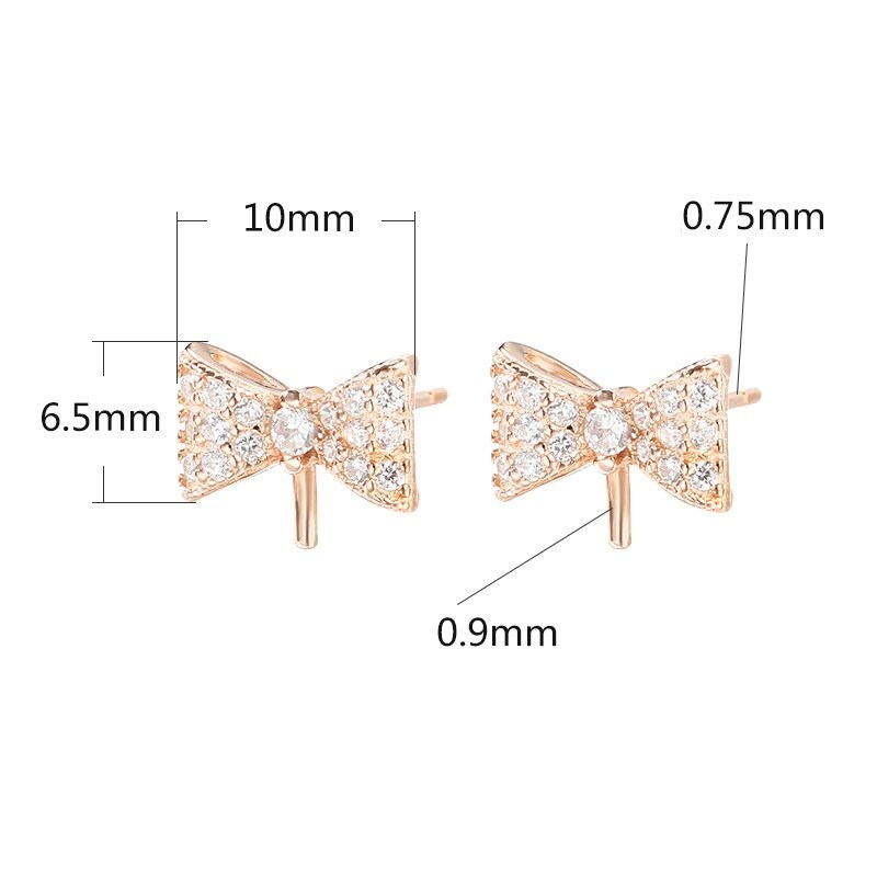 Crystals Bow-Knot Pin Stud Earrings Setting Sterling Silver Rose Gold Fine 925 4-8mm For One Pearl Bead No Prongs DIY Jewelry Wholesale