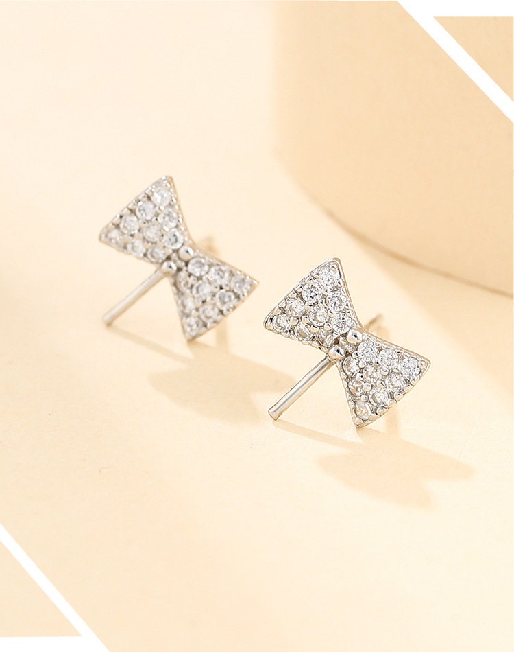 Crystals Bow-Knot Pin Stud Earrings No Prongs Setting Sterling Silver Gold Fine 925 4-10mm For One Pearl Adjustable DIY Jewelry Wholesale