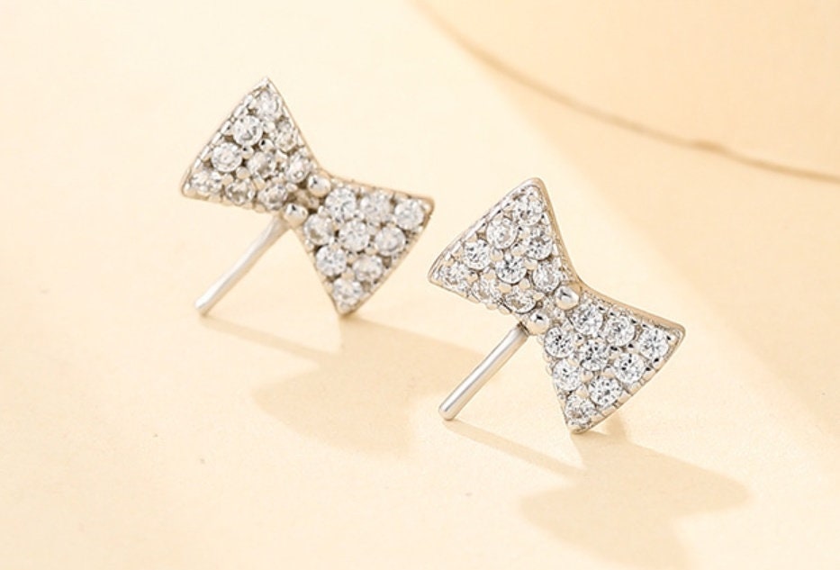 Crystals Bow-Knot Pin Stud Earrings No Prongs Setting Sterling Silver Gold Fine 925 4-10mm For One Pearl Adjustable DIY Jewelry Wholesale