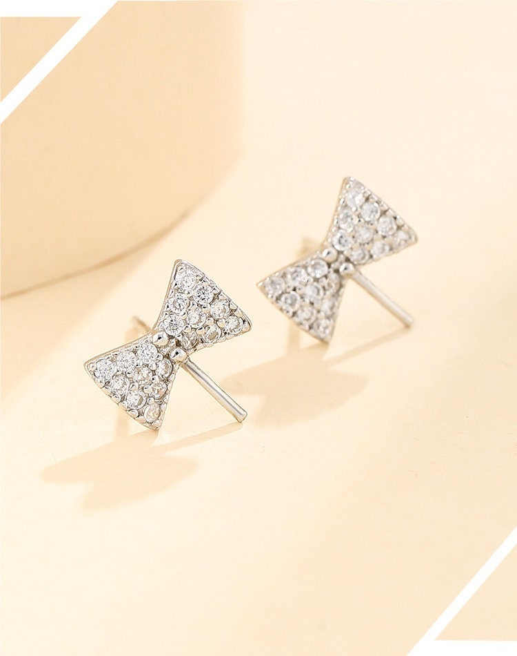 Crystals Bow-Knot Pin Stud Earrings No Prongs Setting Sterling Silver Gold Fine 925 4-10mm For One Pearl Adjustable DIY Jewelry Wholesale