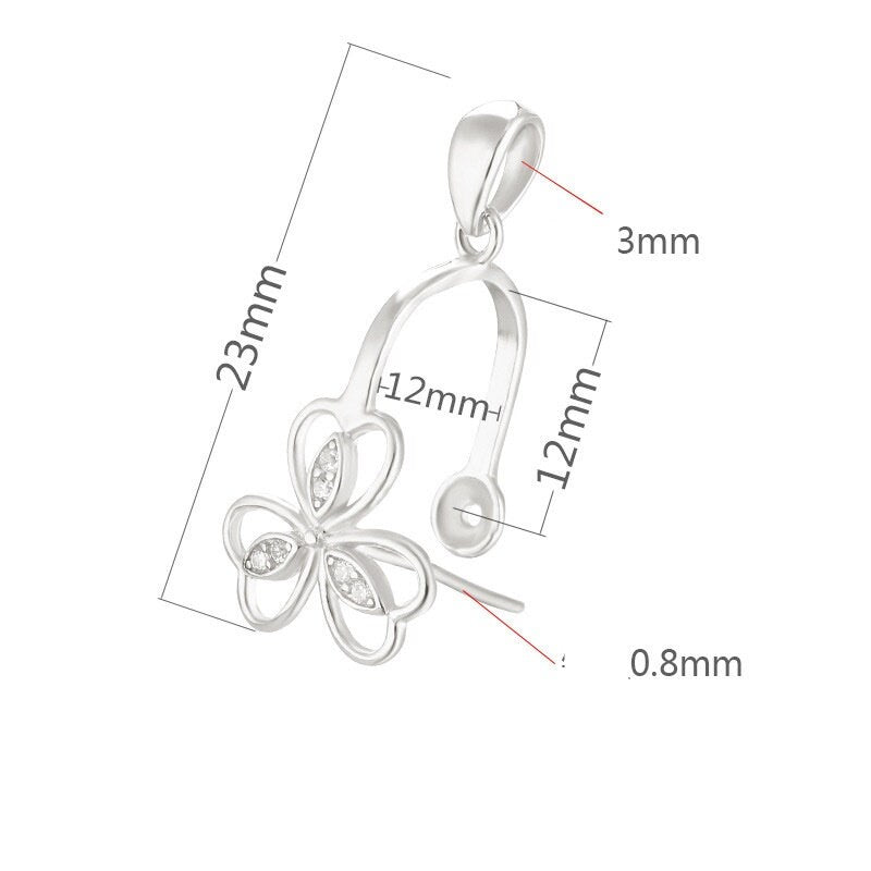 Crystals Flower Buckle Clip Pendant Setting Sterling Silver White Rose Gold Fine 925 12x12mm For One Bead No Prongs DIY Jewelry Wholesale