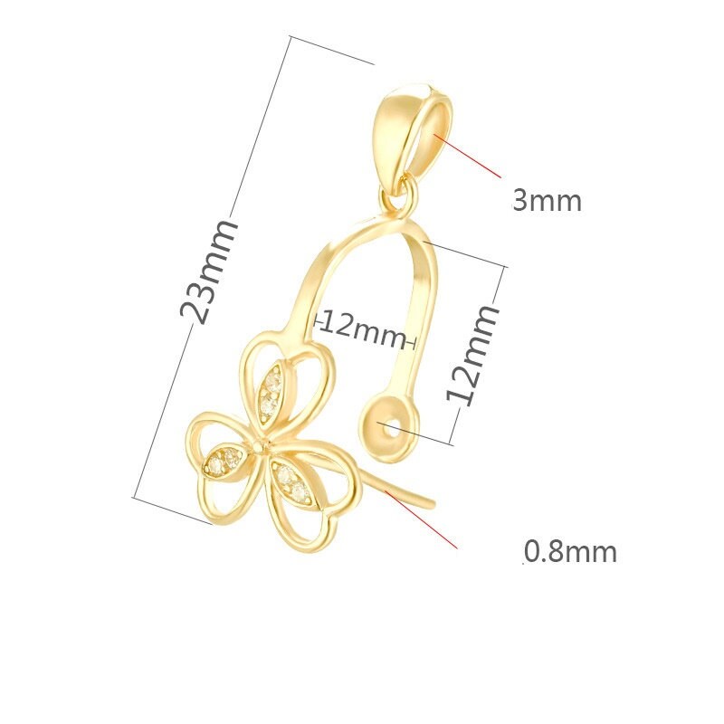 Crystals Flower Buckle Clip Pendant Setting Sterling Silver White Rose Gold Fine 925 12x12mm For One Bead No Prongs DIY Jewelry Wholesale