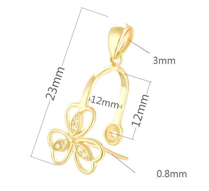 Crystals Flower Buckle Clip Pendant Setting Sterling Silver White Rose Gold Fine 925 12x12mm For One Bead No Prongs DIY Jewelry Wholesale