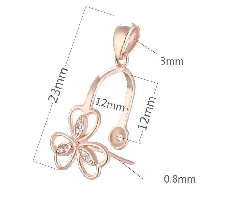 Crystals Flower Buckle Clip Pendant Setting Sterling Silver White Rose Gold Fine 925 12x12mm For One Bead No Prongs DIY Jewelry Wholesale