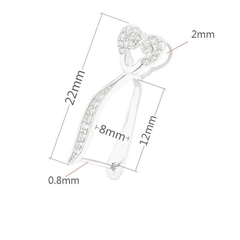 Crystals Heart Buckle Clip Pendant Setting Sterling Silver Rose Gold Fine 925 8x12mm For One Donut Bead No Prongs DIY Jewelry Wholesale