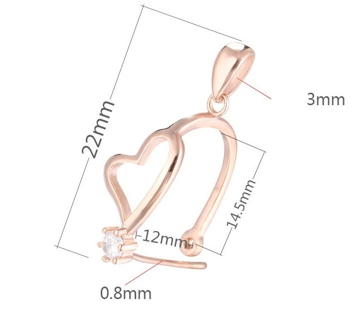 Crystals Heart Buckle Clip Pendant Setting Sterling Silver Rose Gold Fine 925 12x14.5mm For One Donut Bead No Prongs DIY Jewelry Wholesale