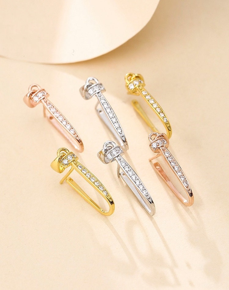 Crystals Hook Buckle Clip Pendant Setting Sterling Silver Rose Gold Fine 925 7x13mm For One Donut Bead No Prongs DIY Jewelry Wholesale