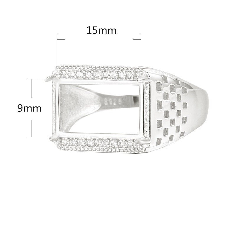 Ring Blank Setting 1pc Sterling Silver 925 Crystals Rectangle Base Fine 9x15mm For One Stone Gemstone Adjustable Four Prongs Wholesale