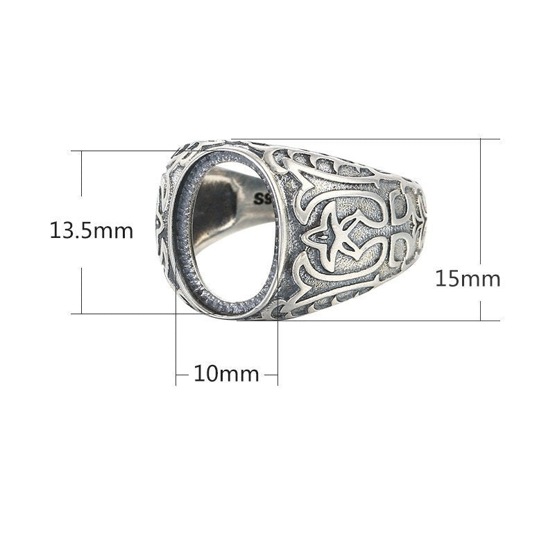 Ring Blank Setting 1pc Sterling Silver 925 Retro Oval Base Fine 10x13.5mm For One Stone Gemstone Adjustable No Prongs Wholesale