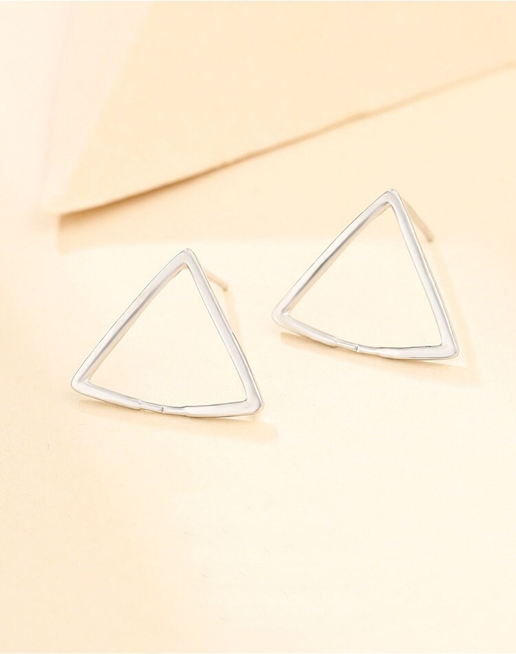 Triangle Clip Buckle Earrings Stud Setting Sterling Silver White Gold Bezel Fine 925 8-10mm For One Pearl No Prongs DIY Jewelry Wholesale