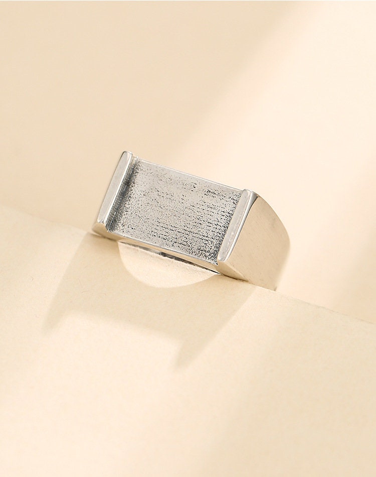 Ring Blank Setting 1pc Sterling Silver 925 Smooth Rectangle Base Retro Fine 10x14mm For One Stone Gemstone Adjustable No Prongs Wholesale