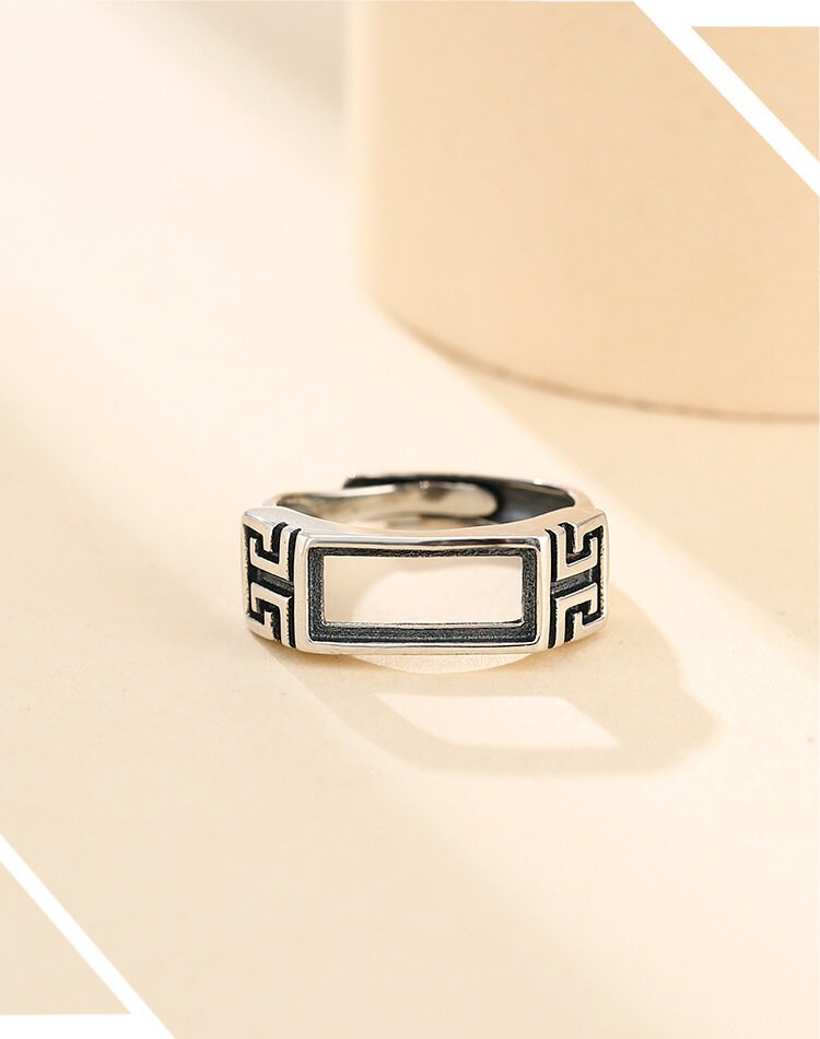 Ring Blank Setting 1pc Sterling Silver 925 East West Bezel Adjustable Retro Rectangle Base Fine 4-17mm One Stone Gemstone No Prongs