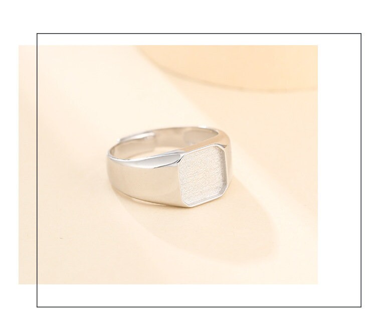 Ring Blank Setting 1pc Sterling Silver 925 Smooth Square Base White Gold Fine 8-15mm For One Stone Gemstone Adjustable No Prongs Wholesale