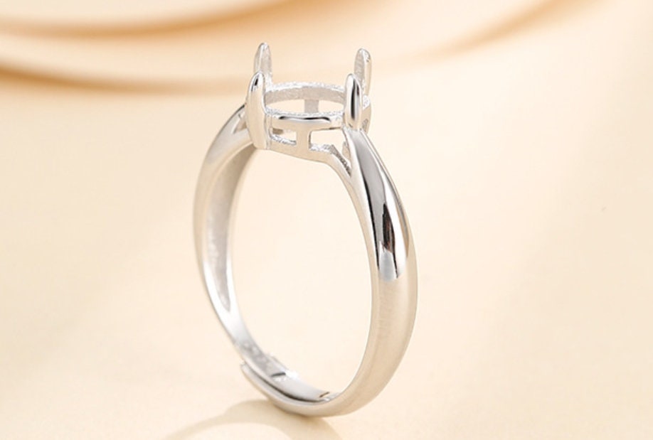 Ring Blank Setting 1pc Sterling Silver 925 Smooth Round Base White Gold Fine 3-15mm For One Stone Adjustable Four Prongs Wholesale