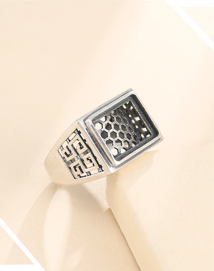 Ring Blank Setting 1pc Sterling Silver 925 Vintage Rectangle Square Fine 7-20mm For One Stone Gemstone Adjustable No Prongs Wholesale