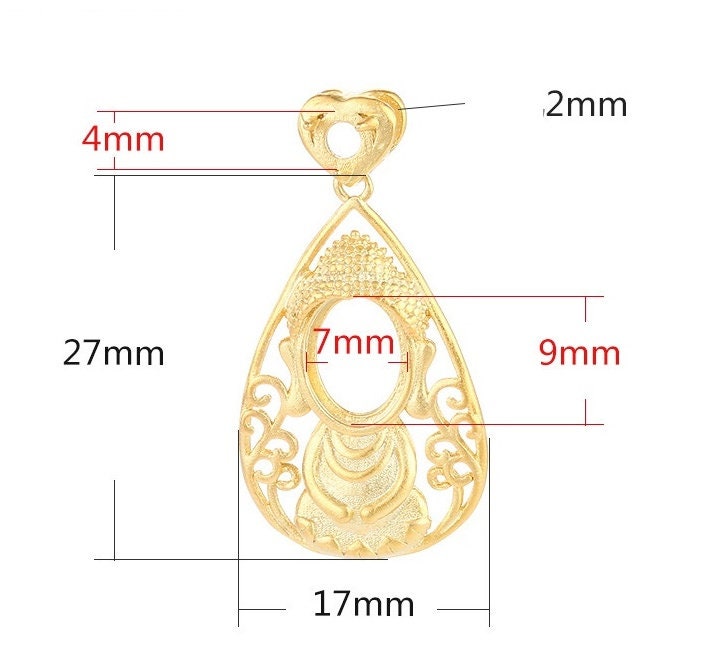 Buddhist Style Vintage Oval Round Pendant No Prongs Setting Sterling Silver Gold Fine 925 4mm 7x9mm For Two Stones DIY Jewelry Wholesale