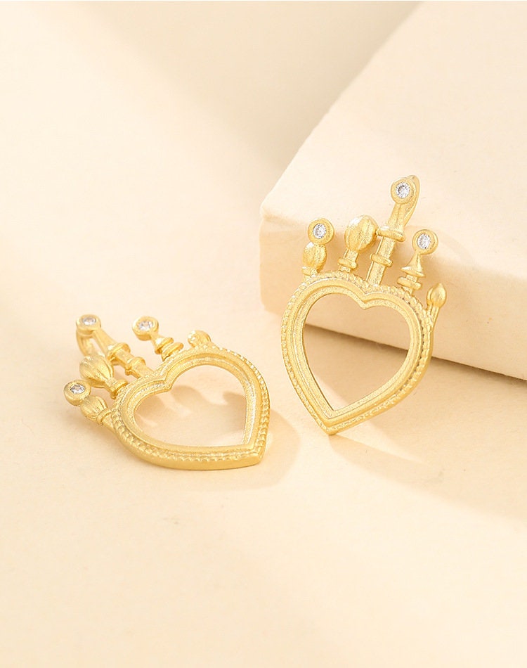 Crown Heart Love Base Pendant Setting Bezel Sterling Silver Gold Fine 925 10.5mm For One Stone Gemstone No Prongs DIY Jewelry Wholesale