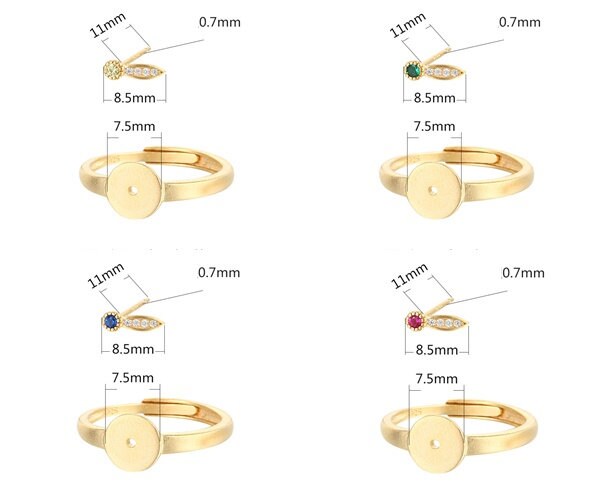 Ring Blank Setting 1pc Sterling Silver 925 Round Leaf Pin Base Fine Crystals Gold 7.5mm For One Pearl Bead Adjustable No Prongs Wholesale